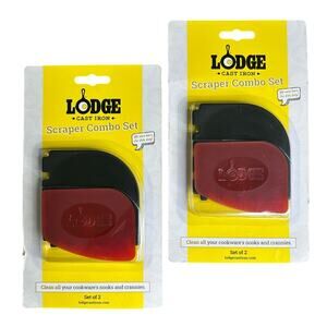 LOT of 2 Lodge Cast Iron Scraper Pan & Grill Pan SET Polycarbonate Black & Red